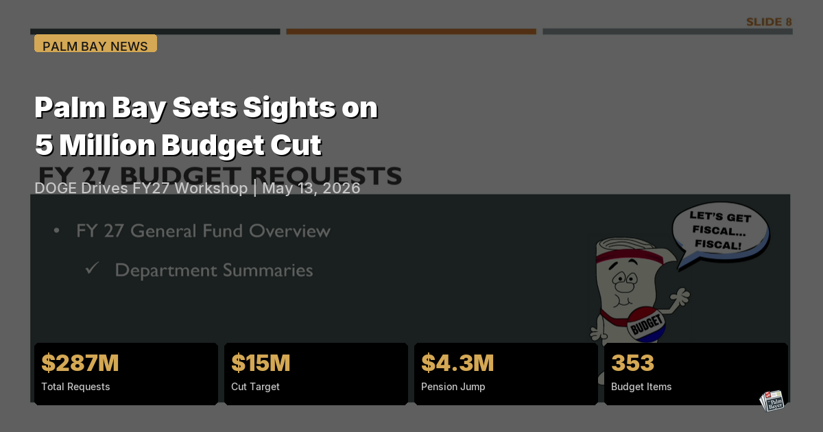 Palm Bay FY27 Budget Workshop - $15 million cut target, DOGE initiative, May 13, 2026