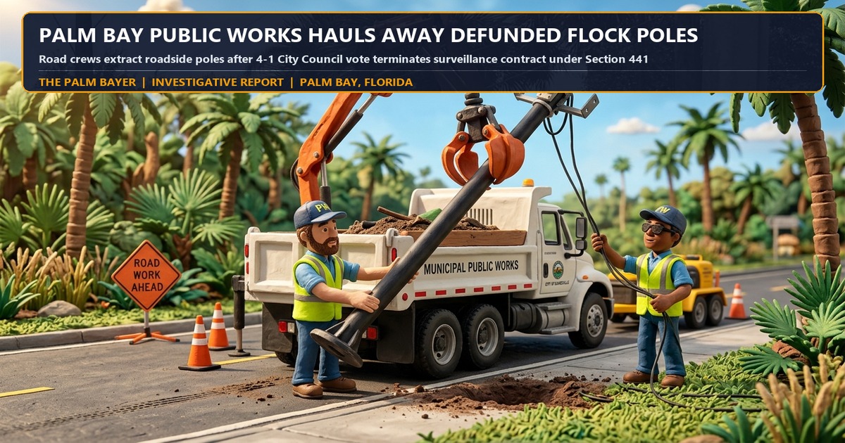 Ripped from the Ground: Palm Bay Public Works Hauls Away Defunded Flock Camera Poles Ahead of Holiday Weekend